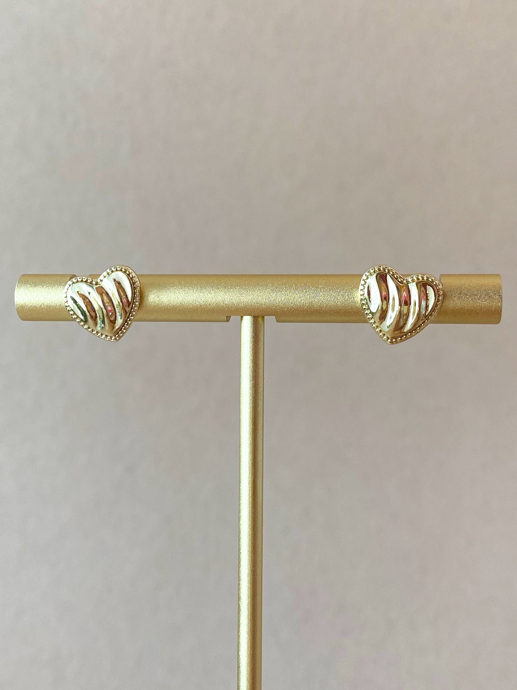 Textured Shape of Golden Heart Little Earrings