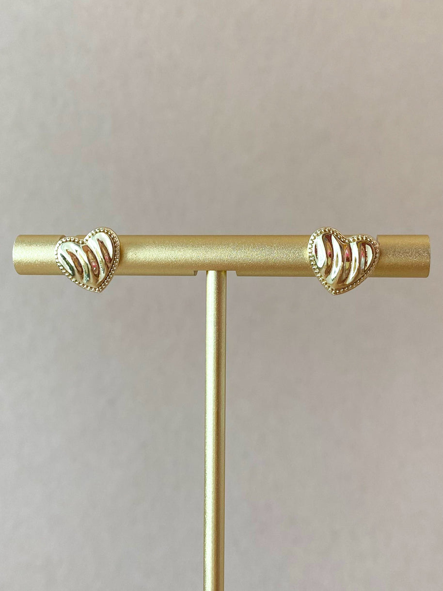 Textured Shape of Golden Heart Little Earrings