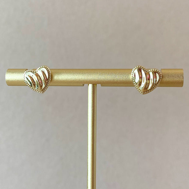Textured Shape of Golden Heart Little Earrings