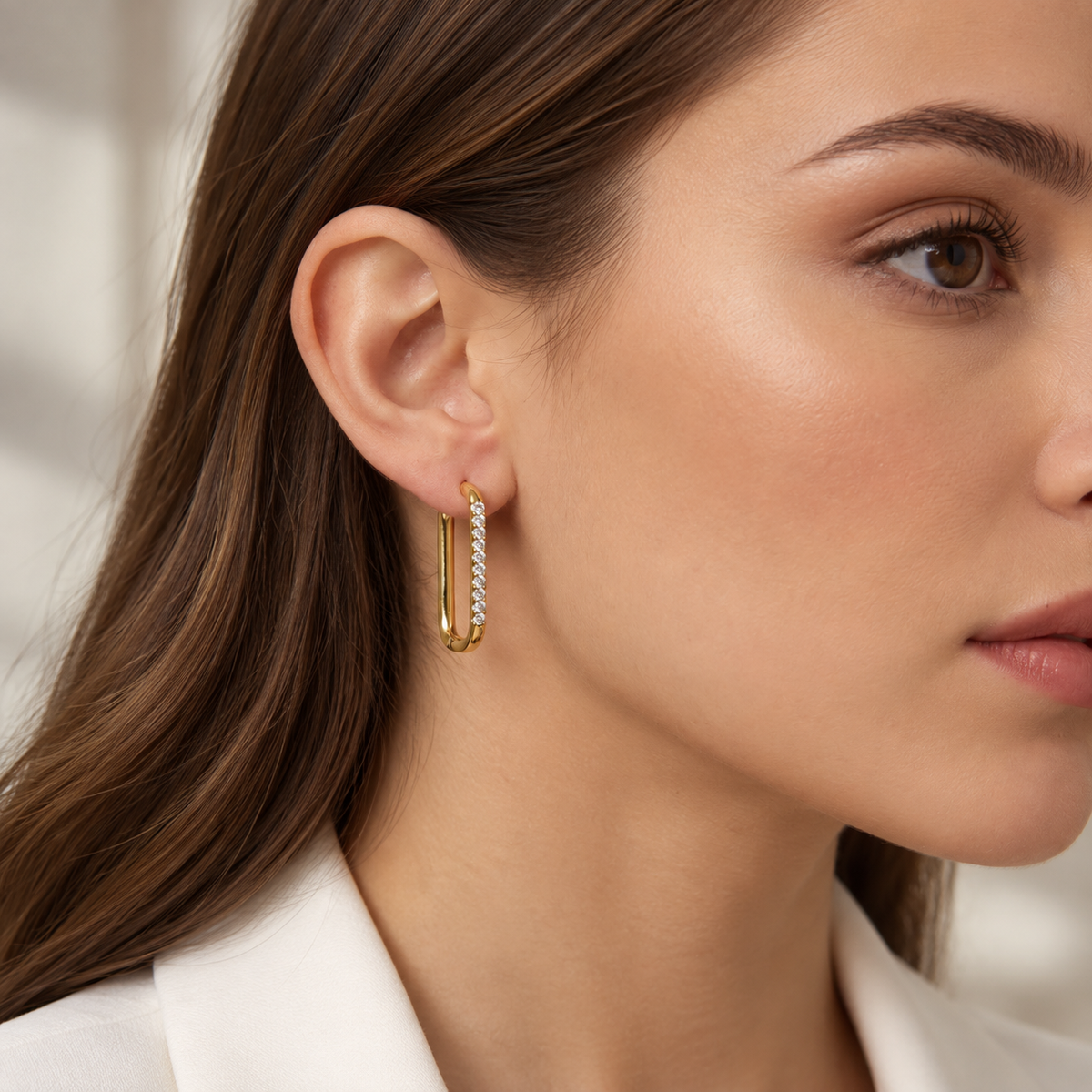 Golden Steel Pave Oval Hoops