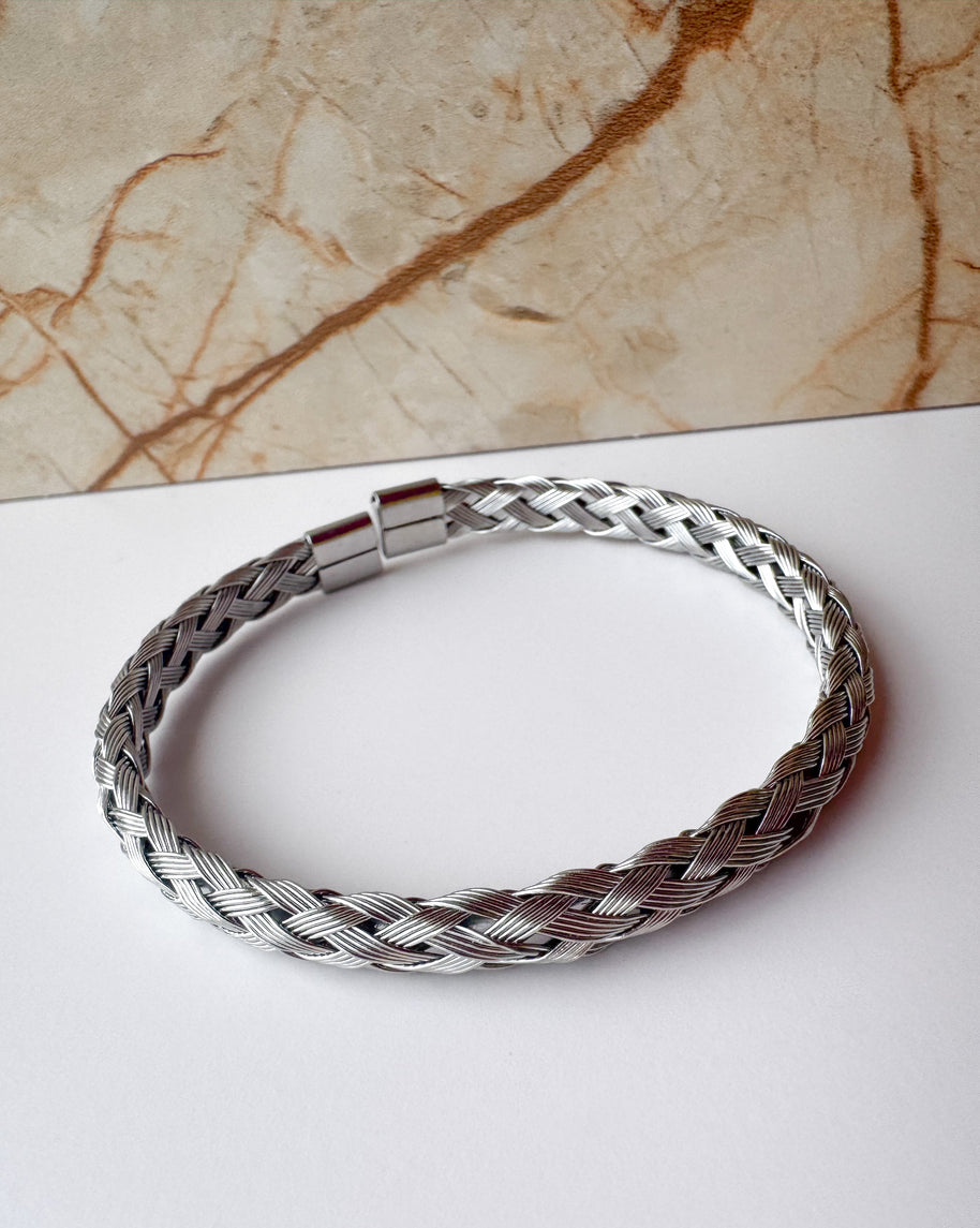 Brazalete Ajustable Acero Plateado