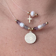 Our Father Pearls and Amethyst Beads Ghost Necklace