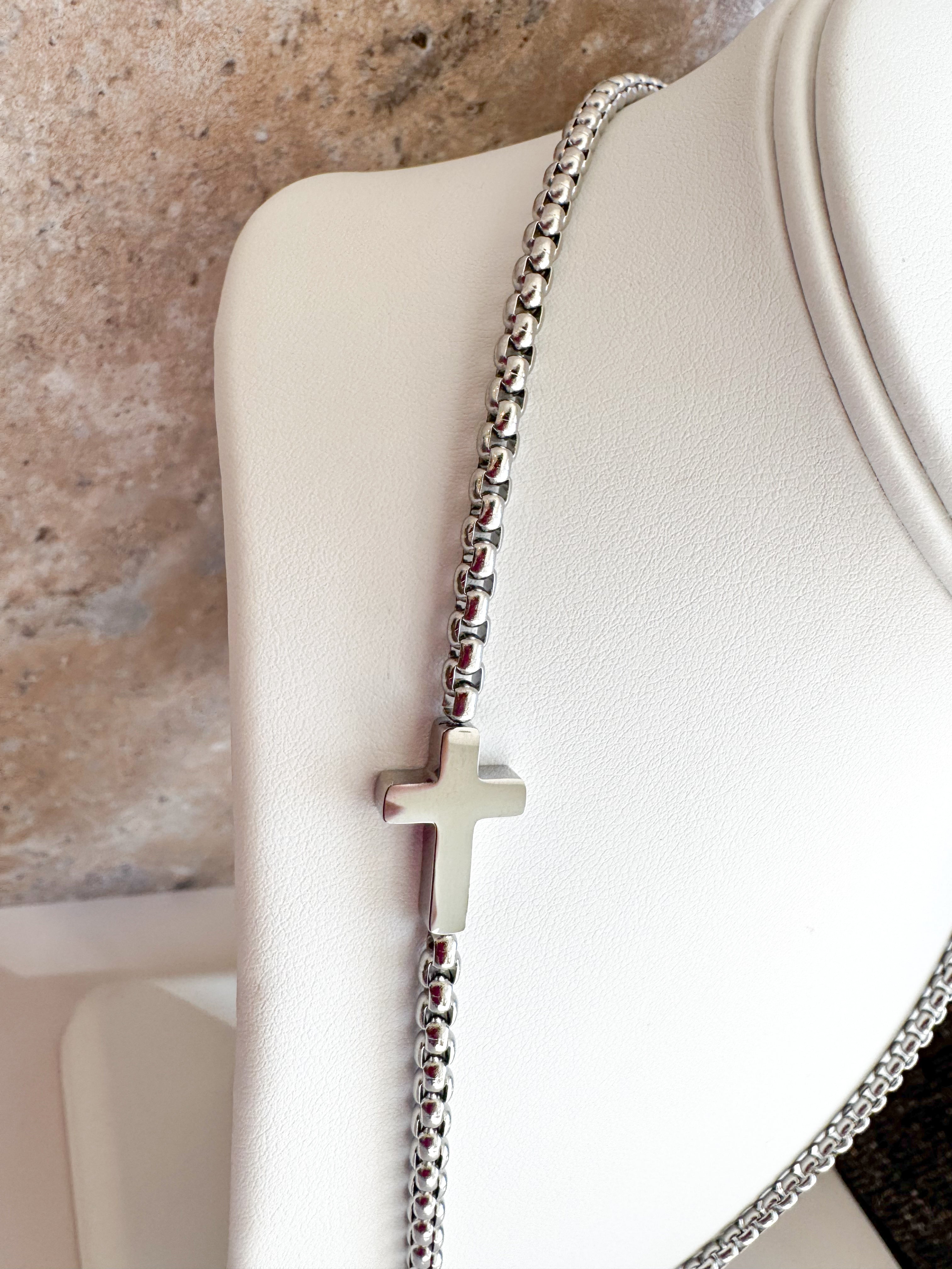 Silver Cross Style Large Necklace