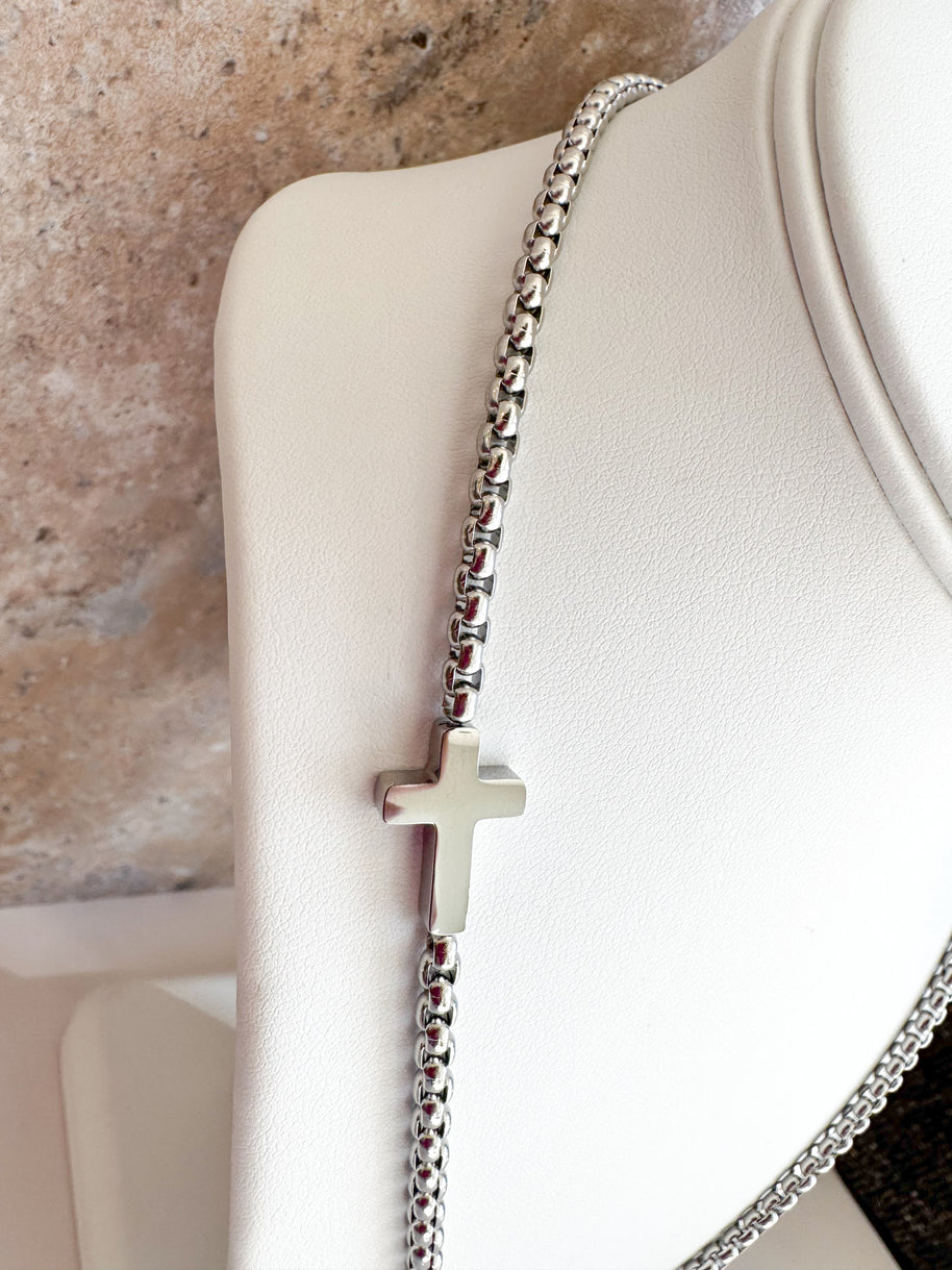 Silver Cross Style Large Necklace