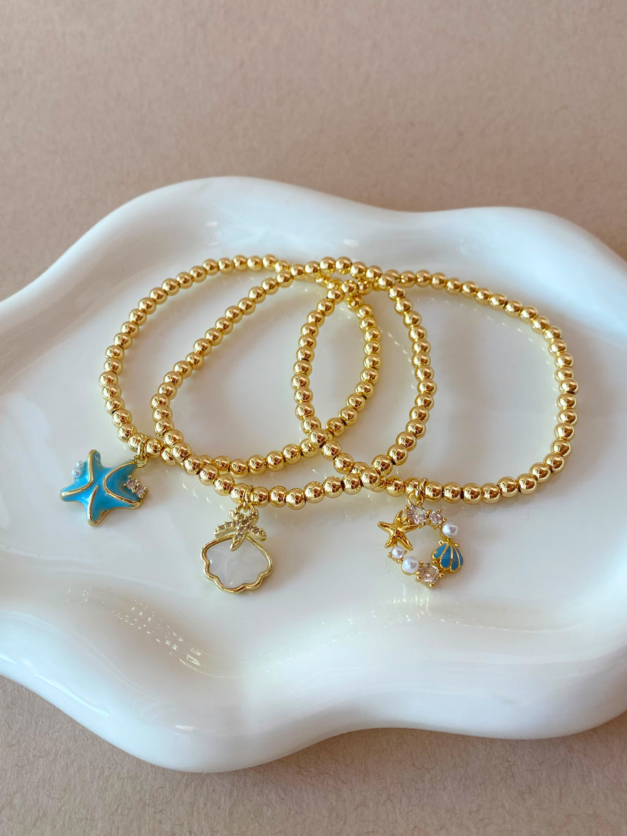 Blue and White Beach Vibes Charms Elastic Bracelets