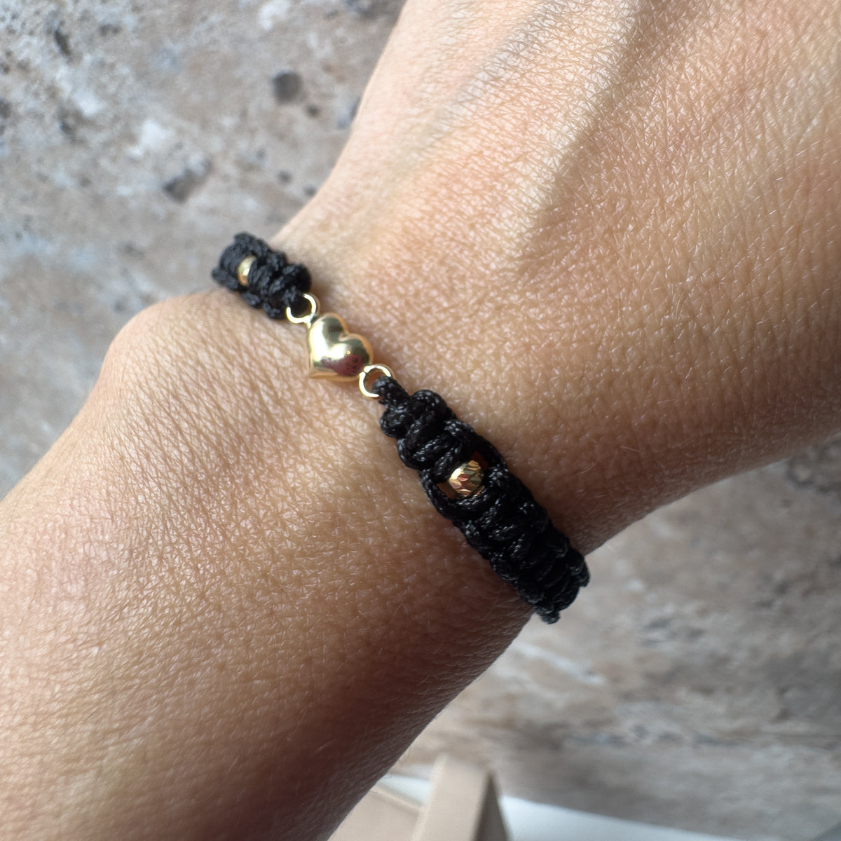 Little Heart 18K Solid Gold Black String Bracelet
