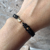 Little Heart 18K Solid Gold Black String Bracelet