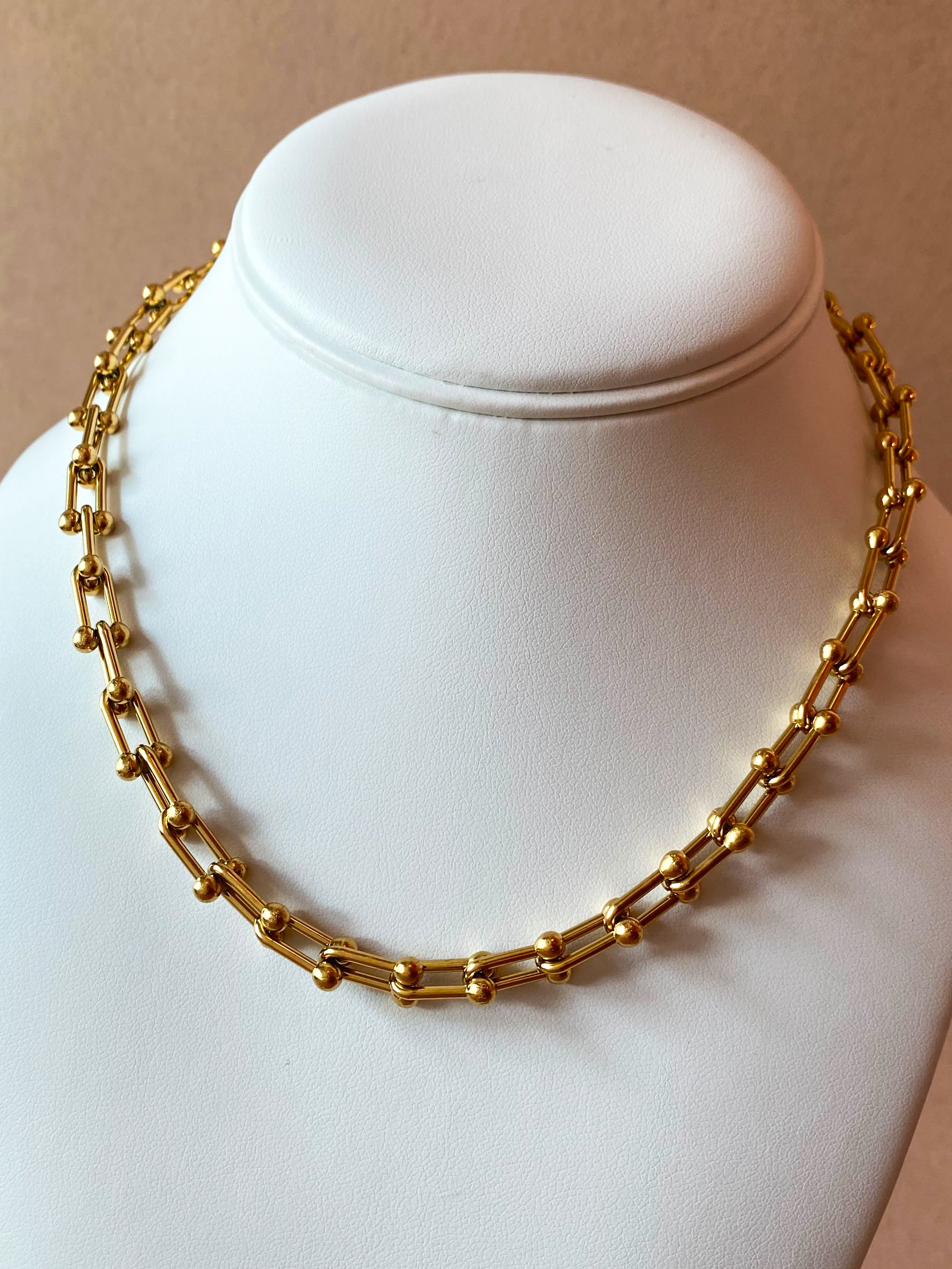 Golden Steel Medium Links Pattern Necklace