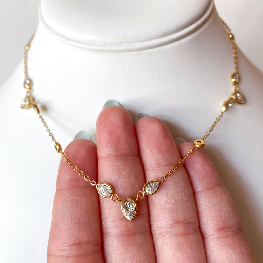 Golden Teardrop Style Steel Necklace