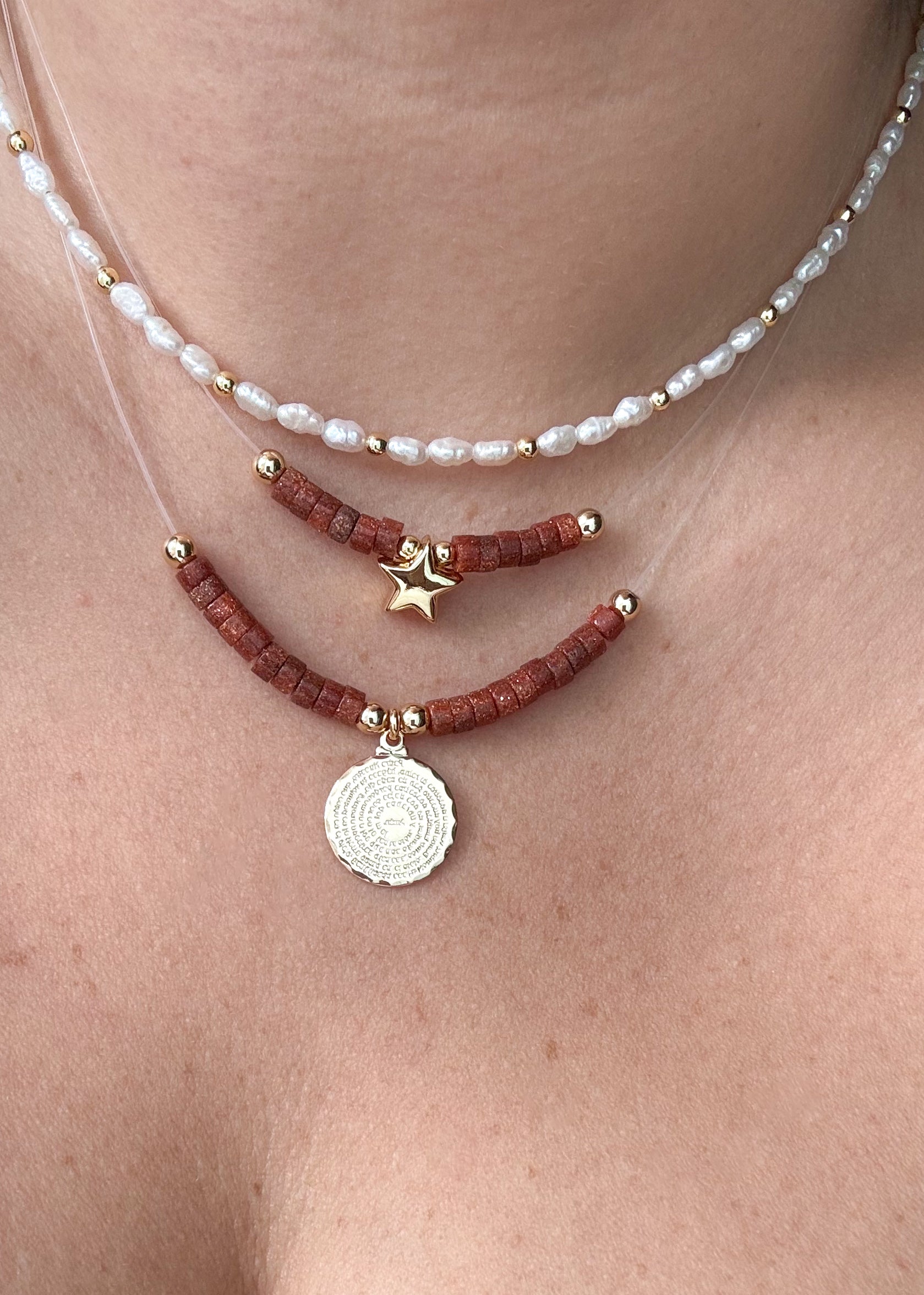 Pearls and Goldstone Ghost Necklaces