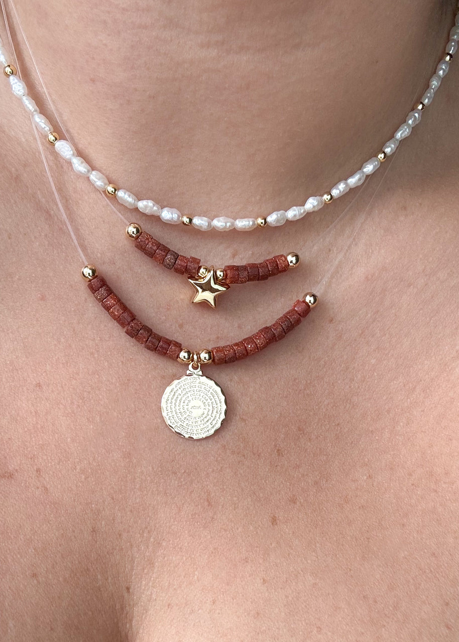 Pearls and Goldstone Ghost Necklaces