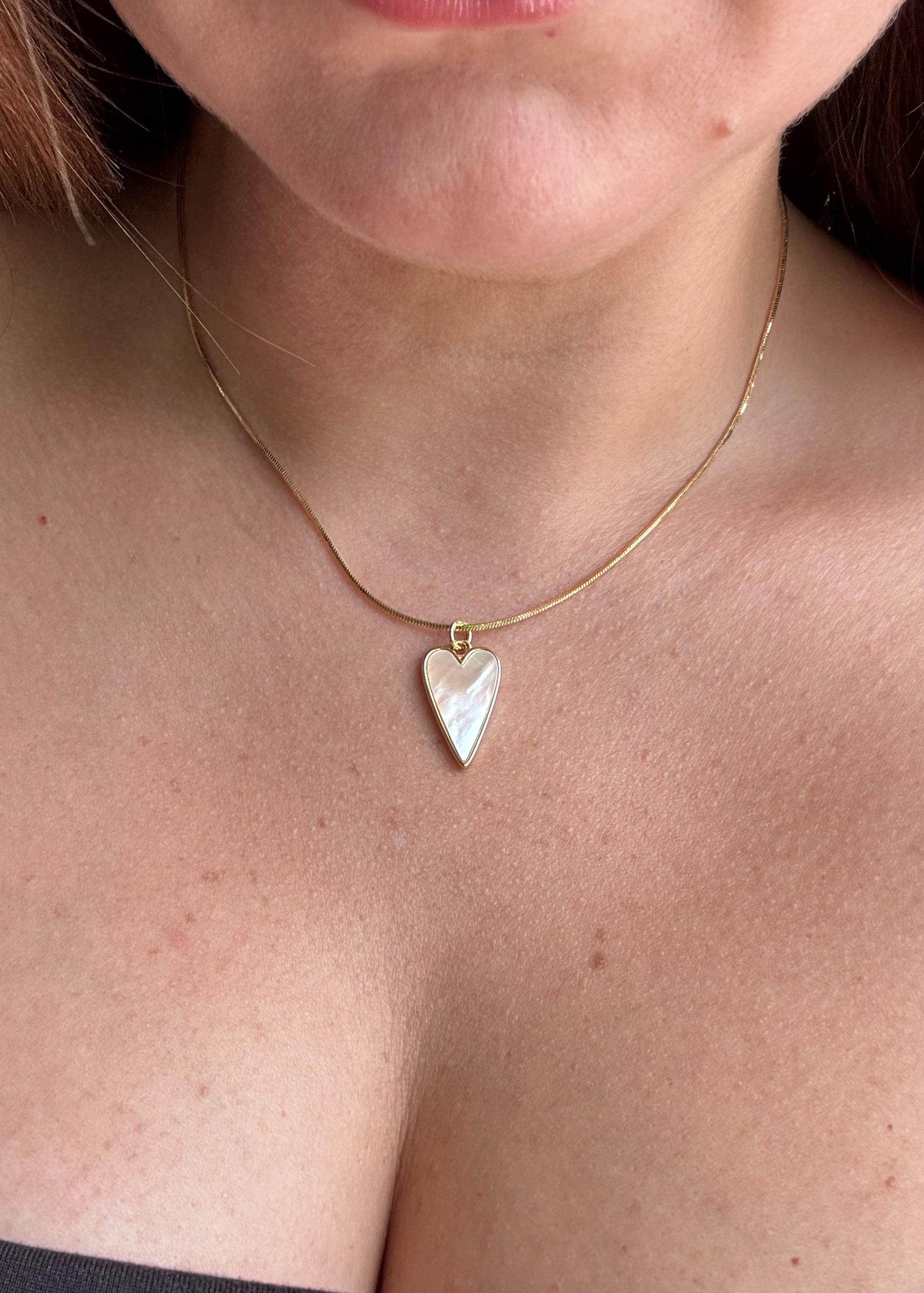 Mother of Pearl Heart Plain Adjustable Necklace