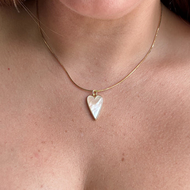 Mother of Pearl Heart Plain Adjustable Necklace