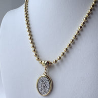 St. Miguel Arcángel Silver & Gold Heart Style Medal Necklace