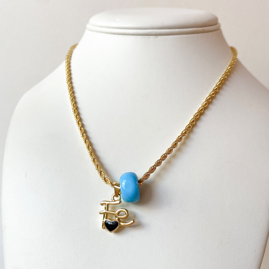 Blue Turkish Stone and Faith with Black Heart Necklace