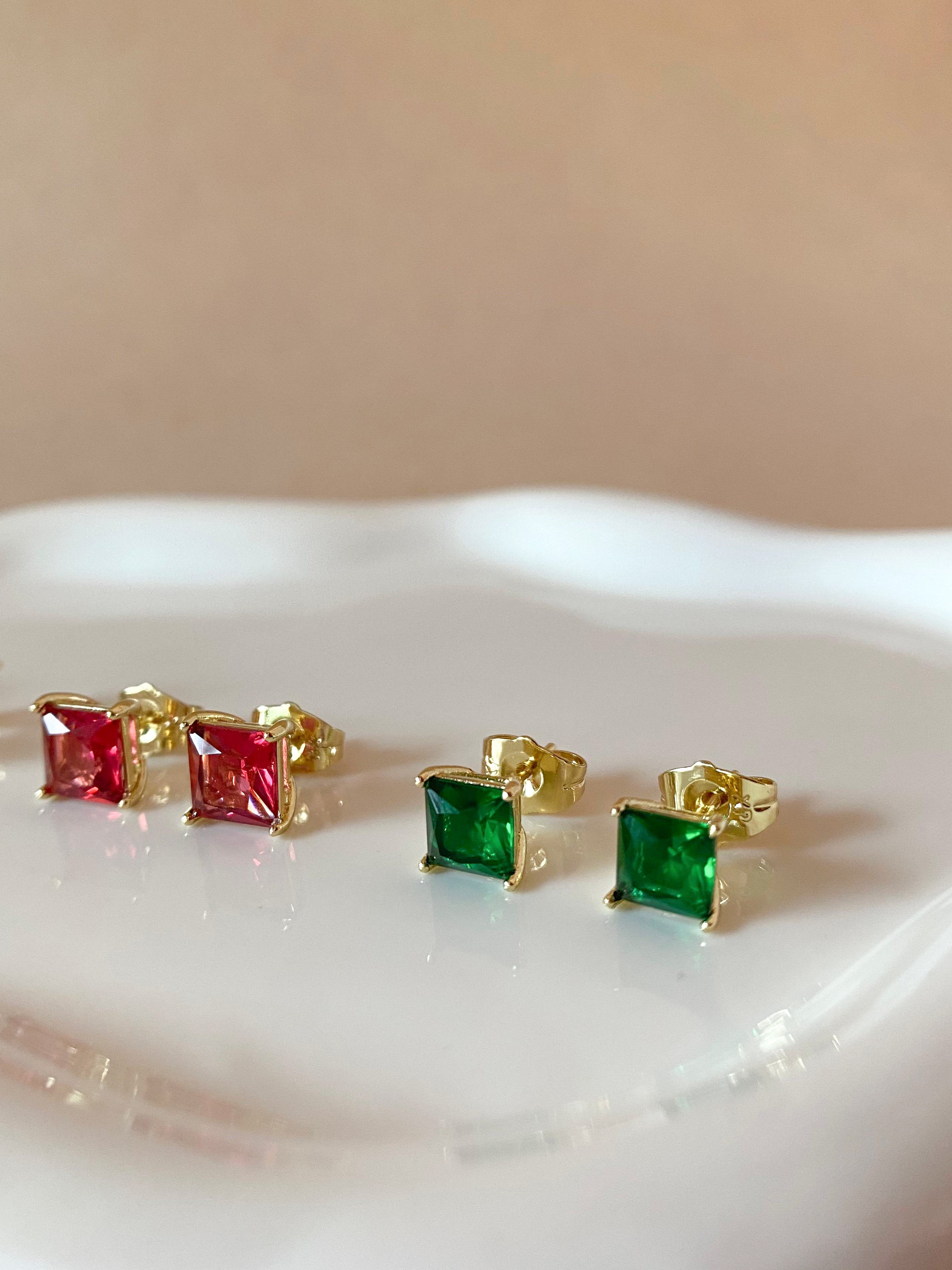3 Different Colors of Square Crystals Earrings
