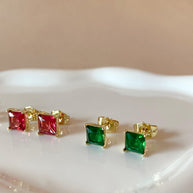 3 Different Colors of Square Crystals Earrings