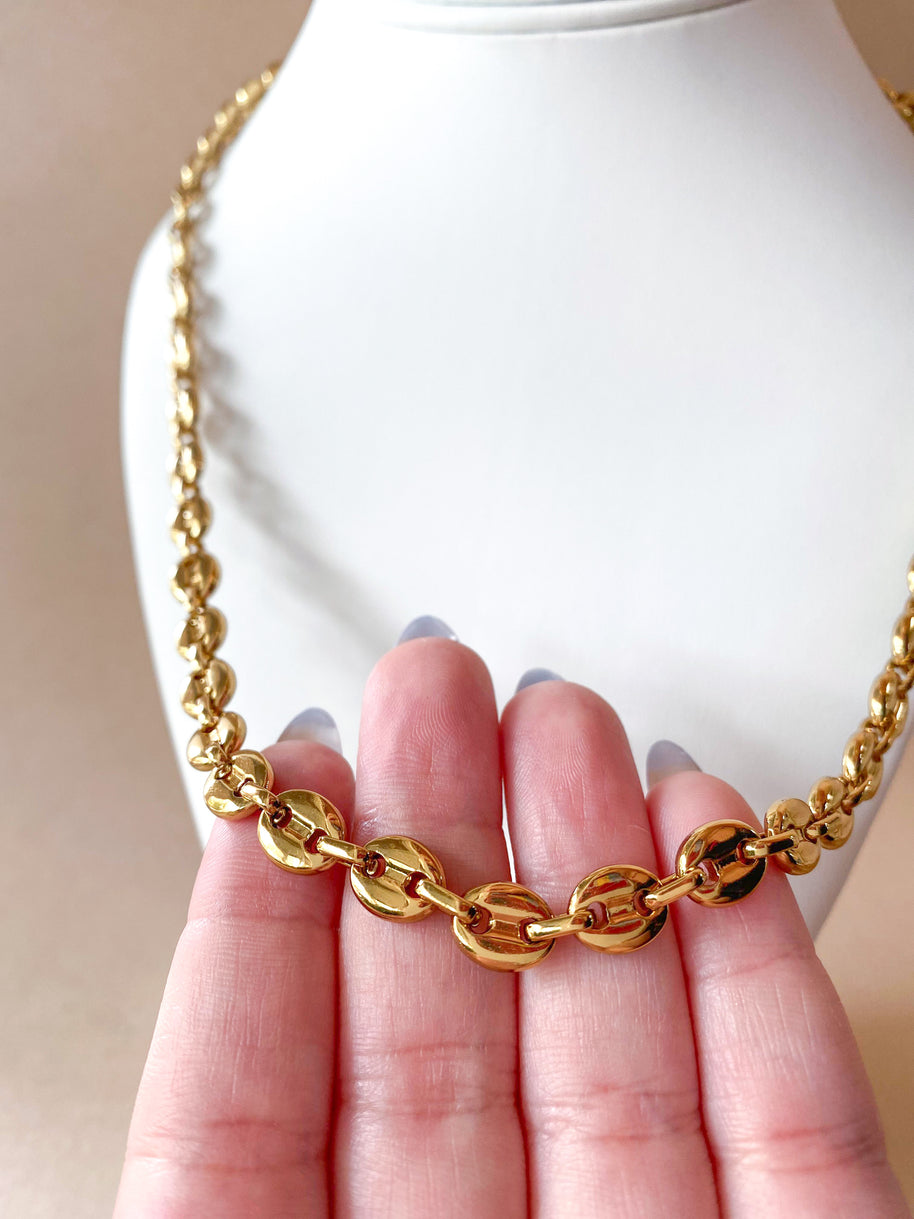 Large Golden Steel Coffee Grain Necklace