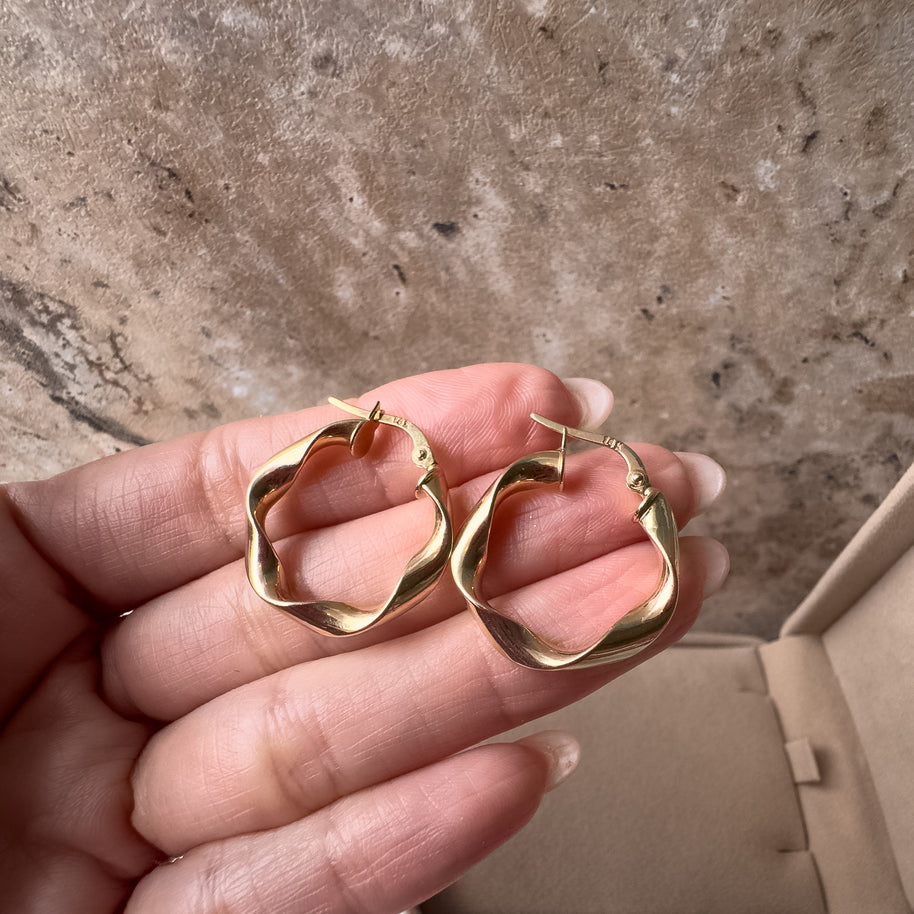 Medium Plain Smooth Hoops 14k Solid Gold Earrings