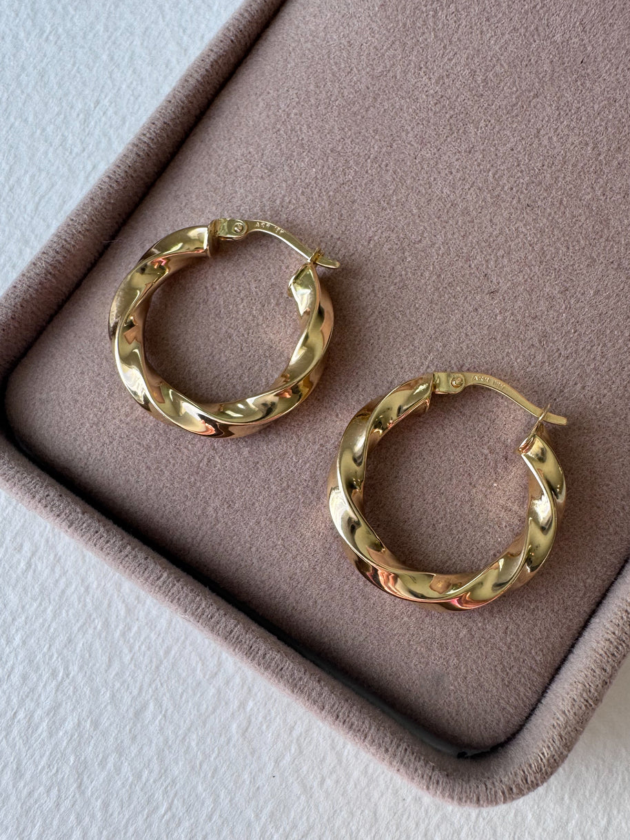 Spiral Thick 18k Solid Gold Hollow Hoops