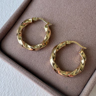 Spiral Thick 18k Solid Gold Hollow Hoops