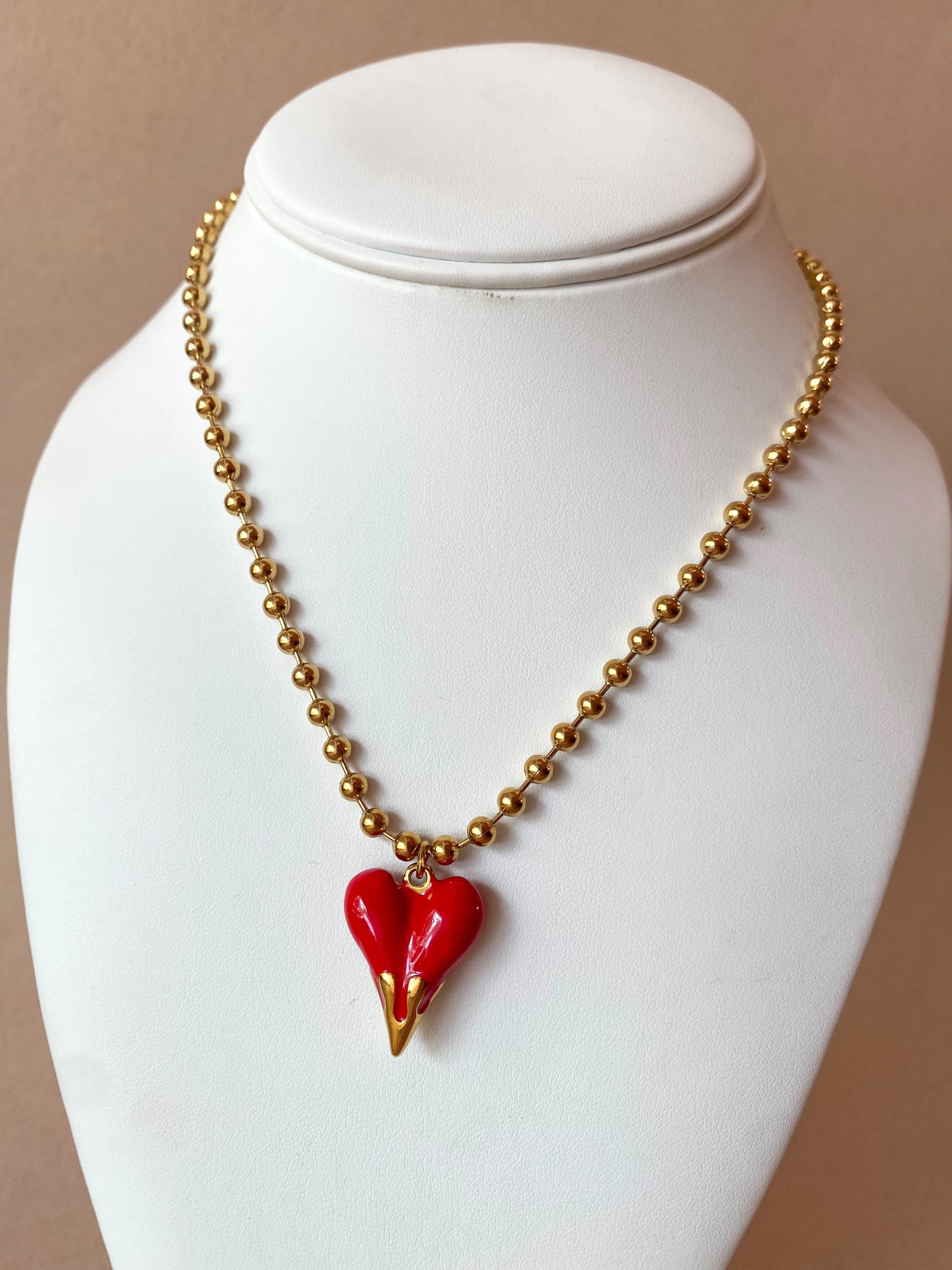 Red Heart Golden Steel Necklace