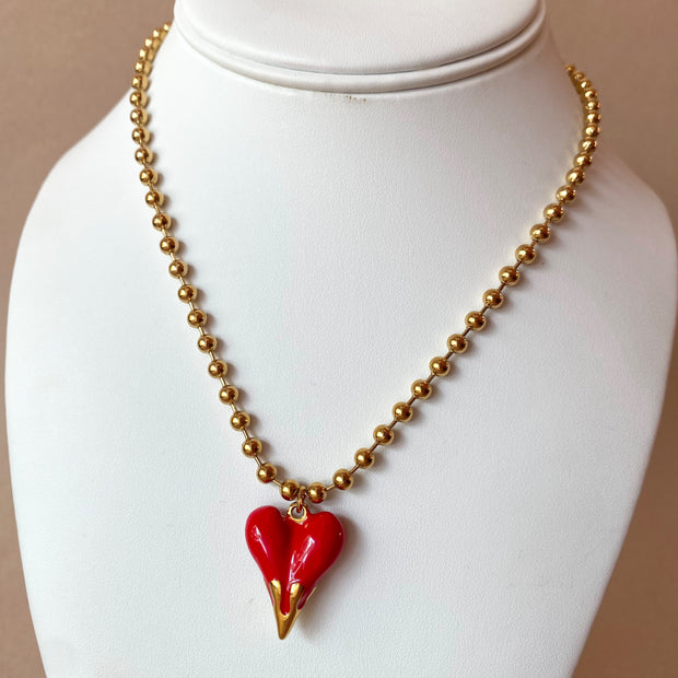 Red Heart Golden Steel Necklace