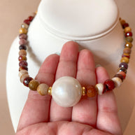 Big Pearl and Brown Gemstones Necklace
