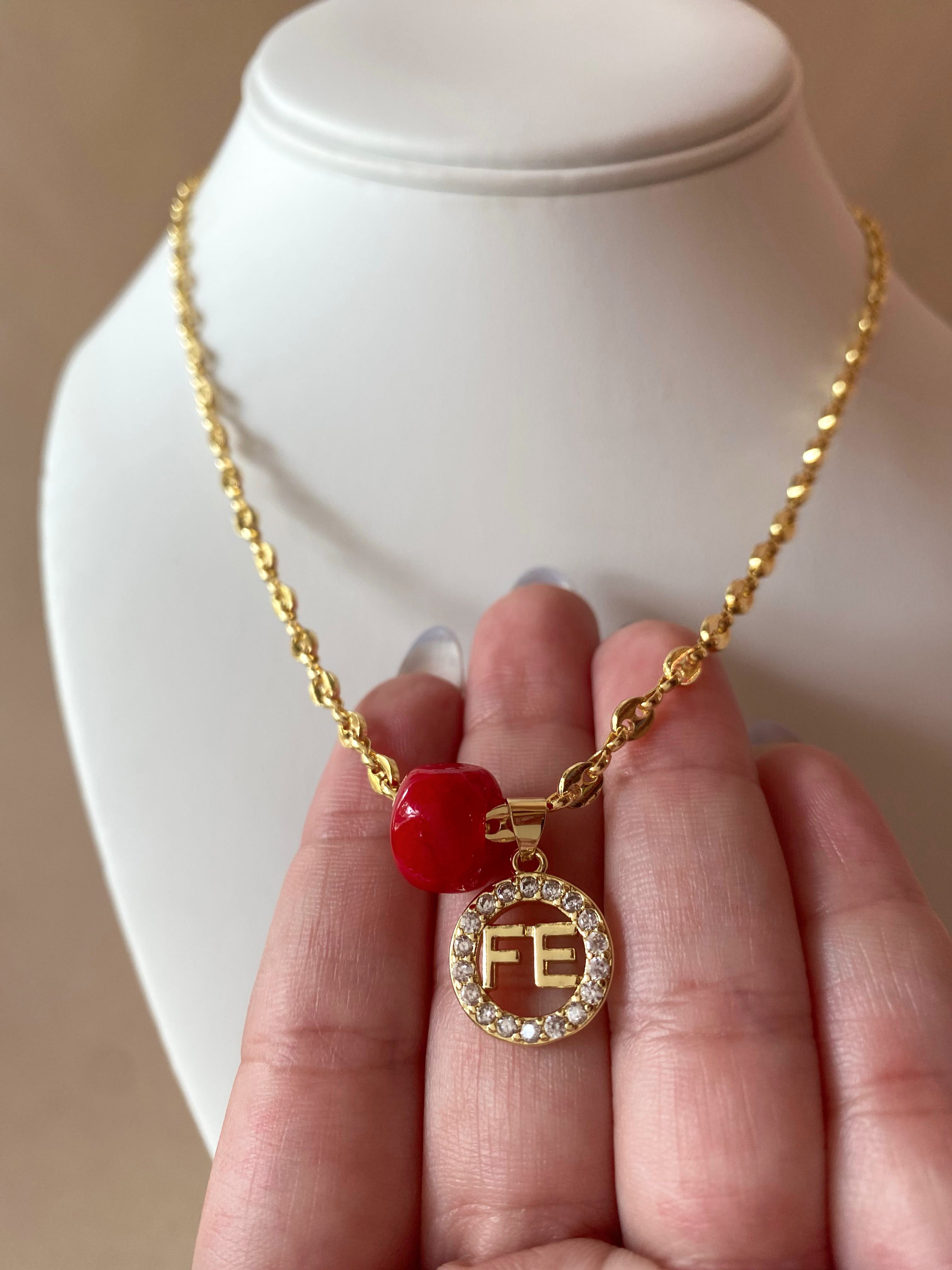 Faith and Red Turkish Stone in Coffee Grain Necklace