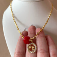 Faith and Red Turkish Stone in Coffee Grain Necklace