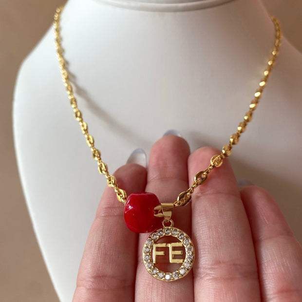 Faith and Red Turkish Stone in Coffee Grain Necklace