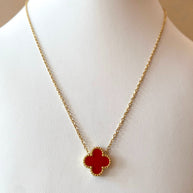 Red and White Clover Stainless Steel Necklaces