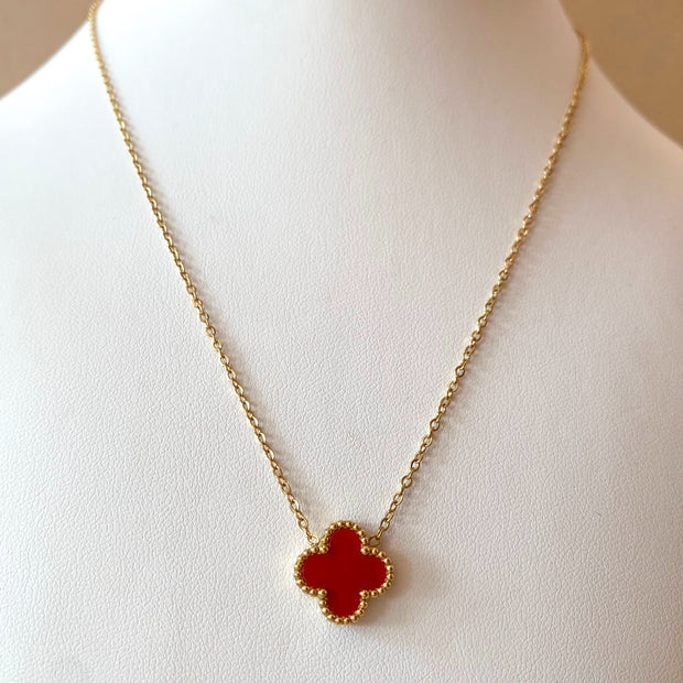 Red and White Clover Stainless Steel Necklaces