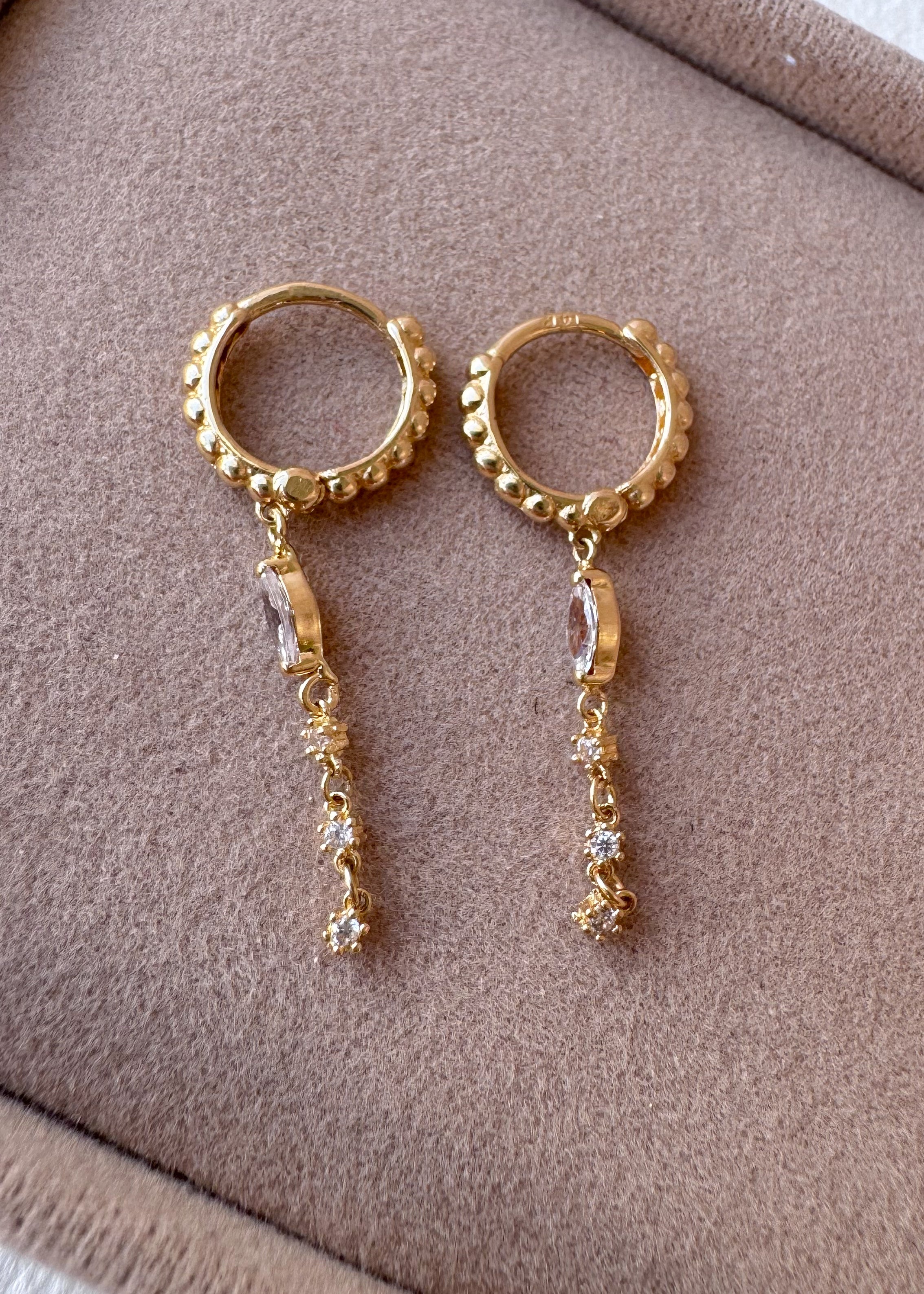 Crystal Drop 14k Solid Gold Hoops