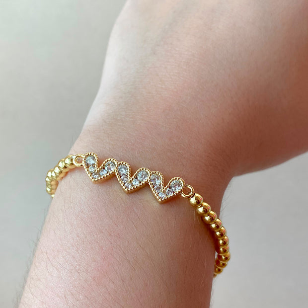 3 Hearts Crystals Elastic Bracelet