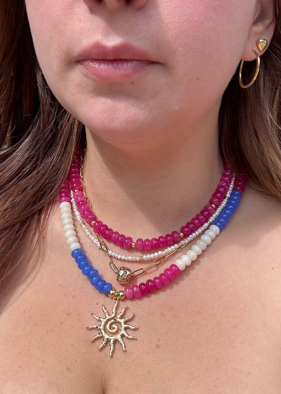 Multicolor Big Sun Morganita Beads Necklace