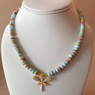 Dragonfly in Light Blue Beads Necklace