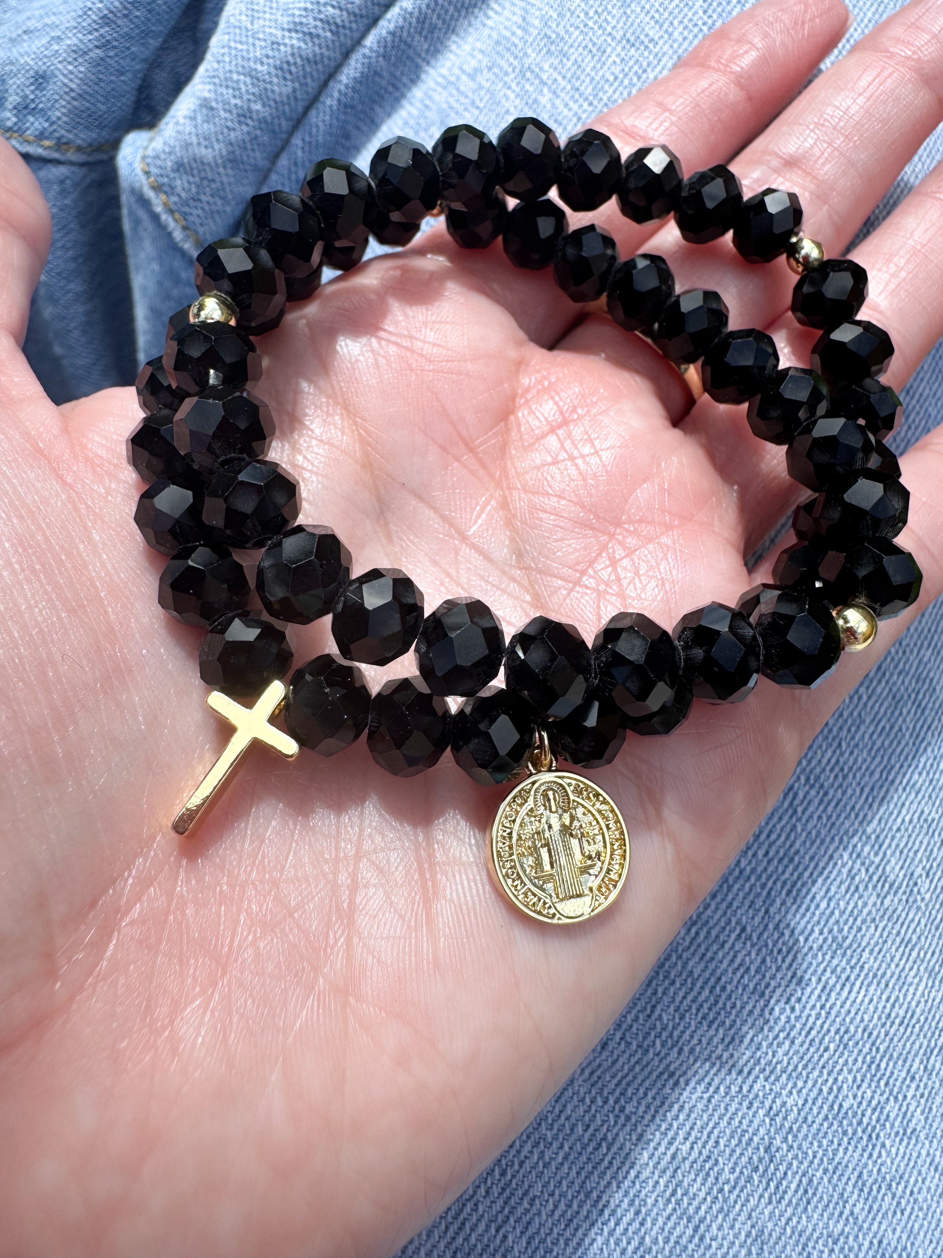 Rosary Style Black & Red Crystals Bracelets