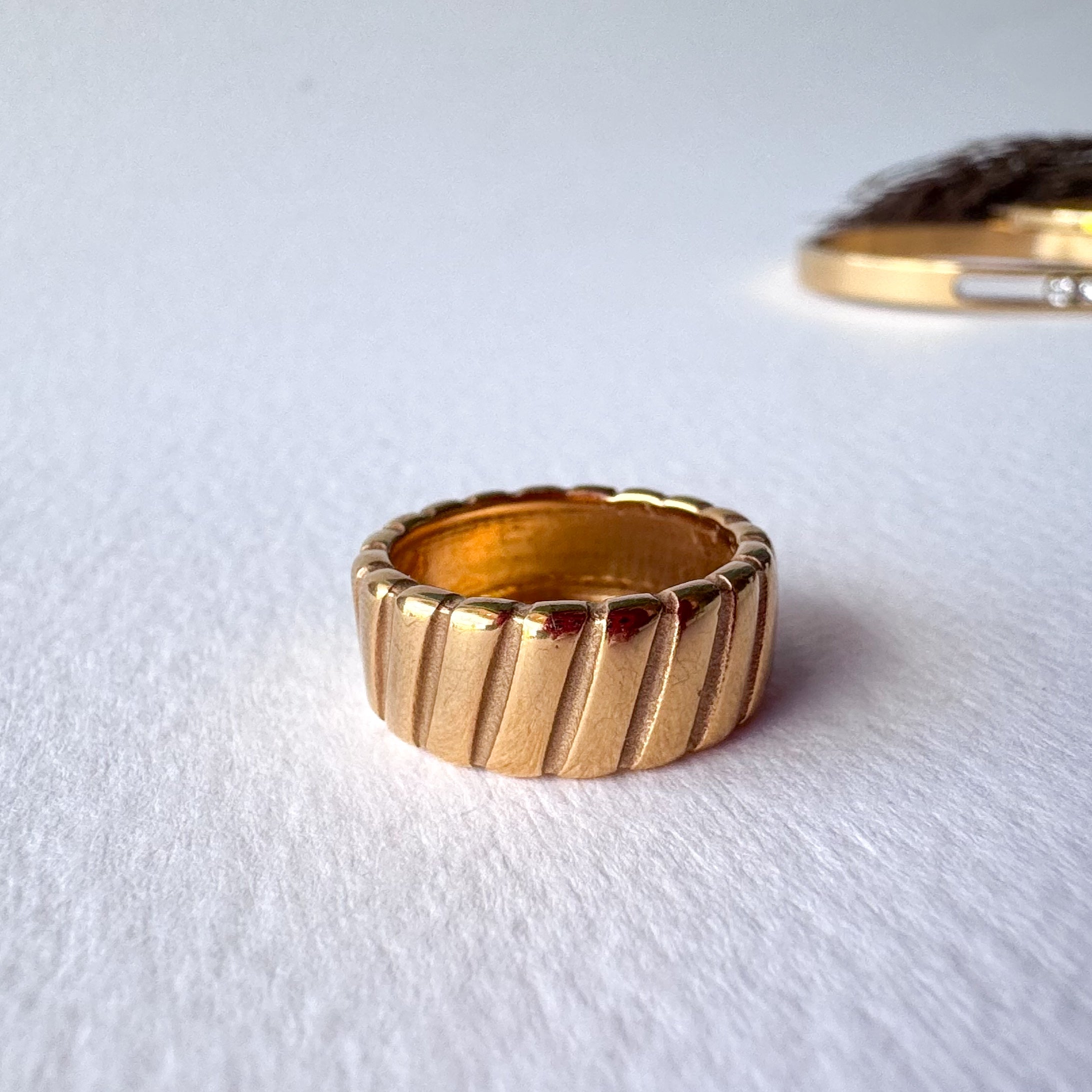 Big Golden Textured Plain Steel Ring