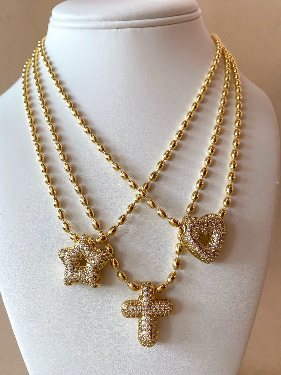 Crystals Star, Cross & Heart Style Necklaces