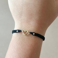 Black and Red Thread Little Hearts Silhouette 18k Gold Bracelet