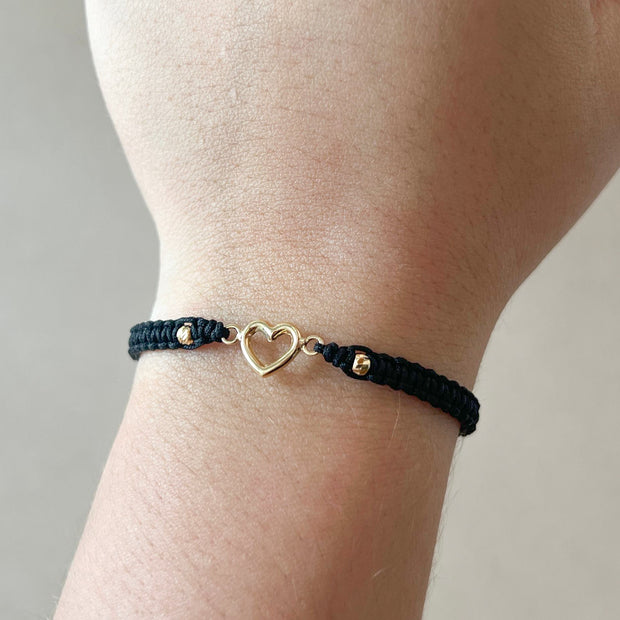 Black and Red Thread Little Hearts Silhouette 18k Gold Bracelet