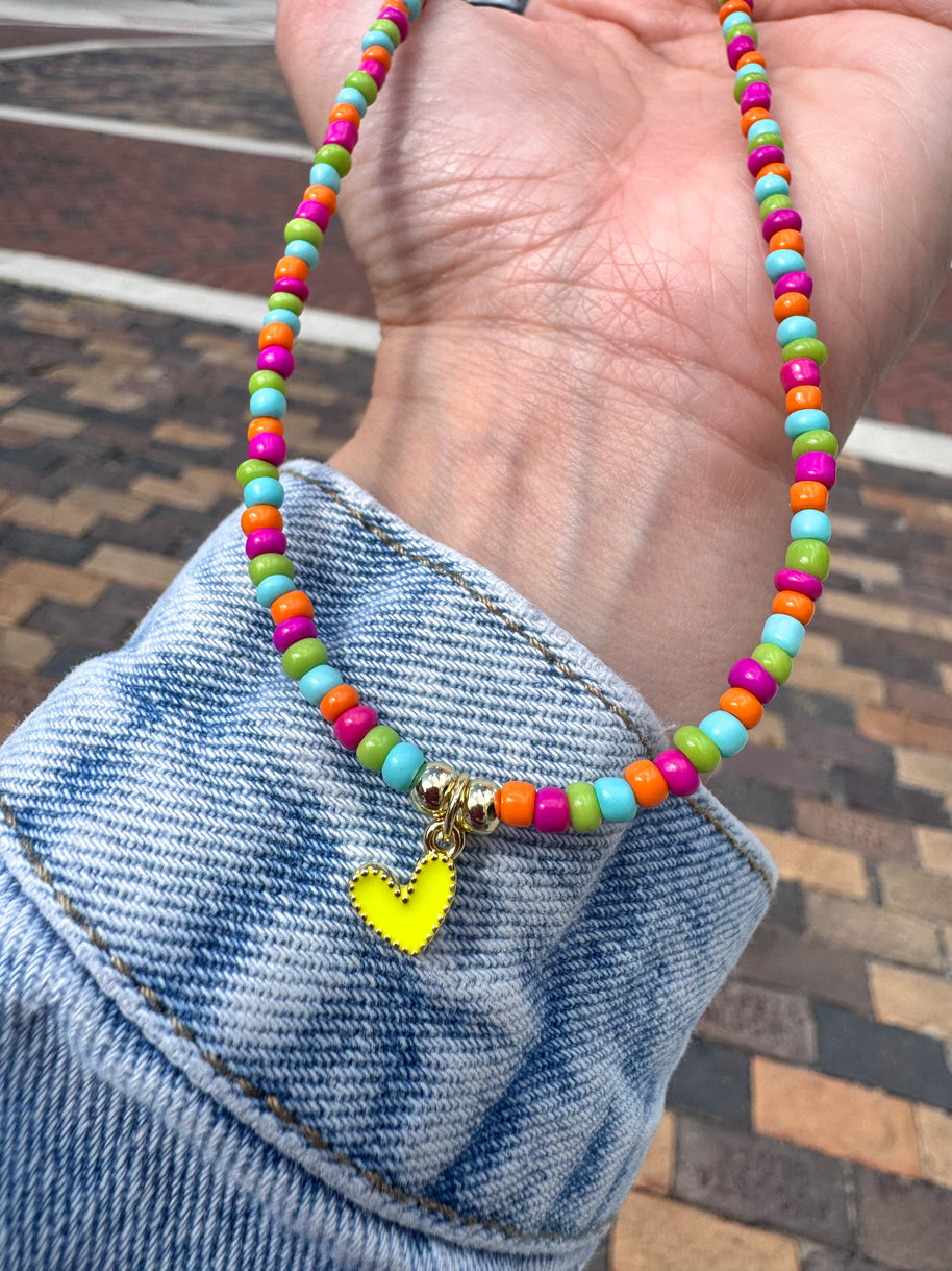 Multicolor Beads Heart & Cross Necklace
