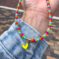 Multicolor Beads Heart & Cross Necklace