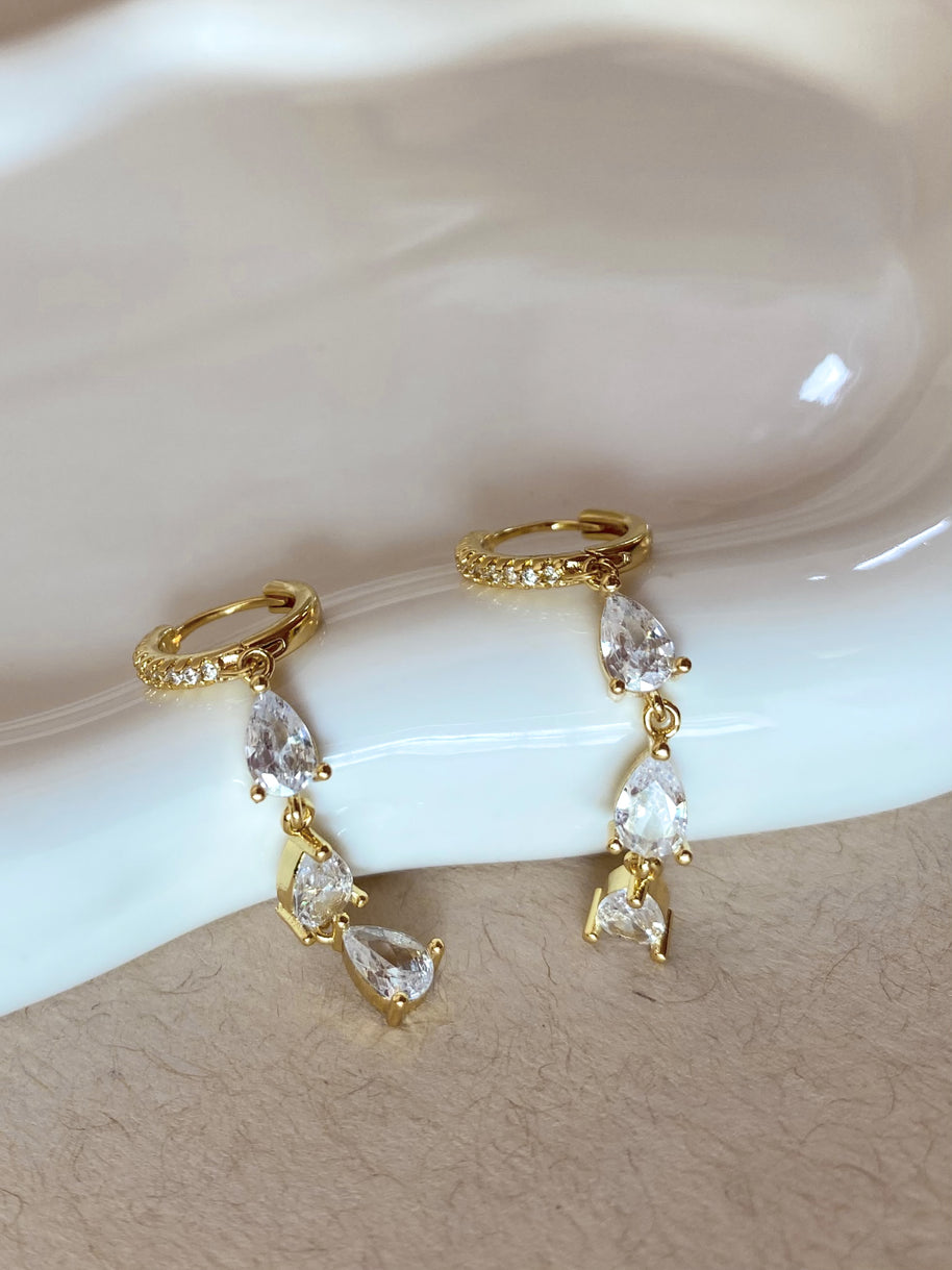 Crystal Drop Golden Hoops