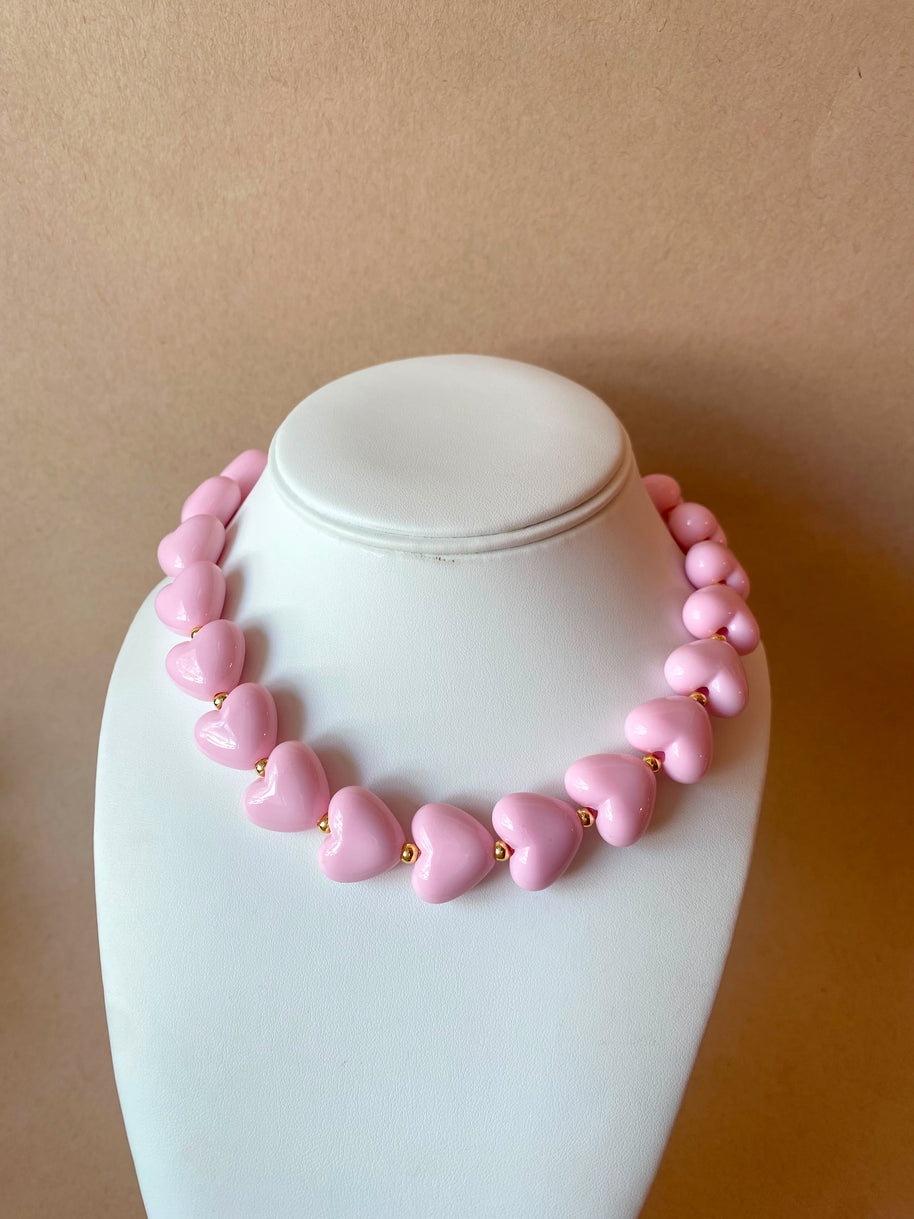 Pink Ceramic Hearts Pattern Necklace