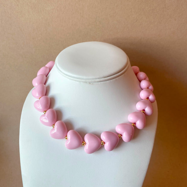 Pink Acrylic Hearts Pattern Necklace