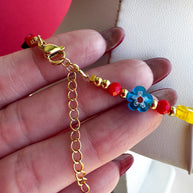 Cadena Flores Coloridas Beads Rojos