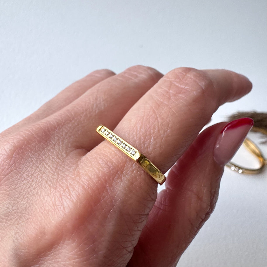Golden Zircon Bar Steel Ring
