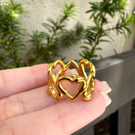 Stainless Steel Ring Golden Heart Pattern.